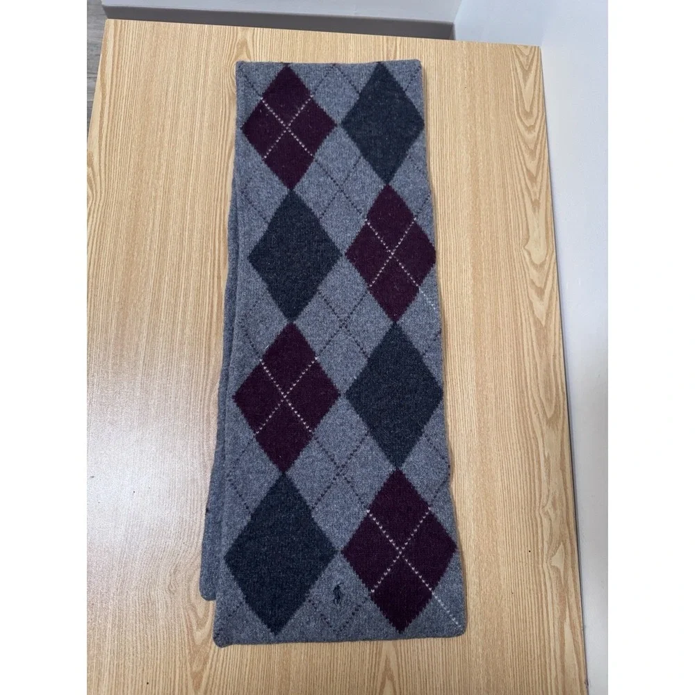 Vintage Polo Ralph Lauren Lambs Wool Argyle/ Diamond Scarf Gray‎